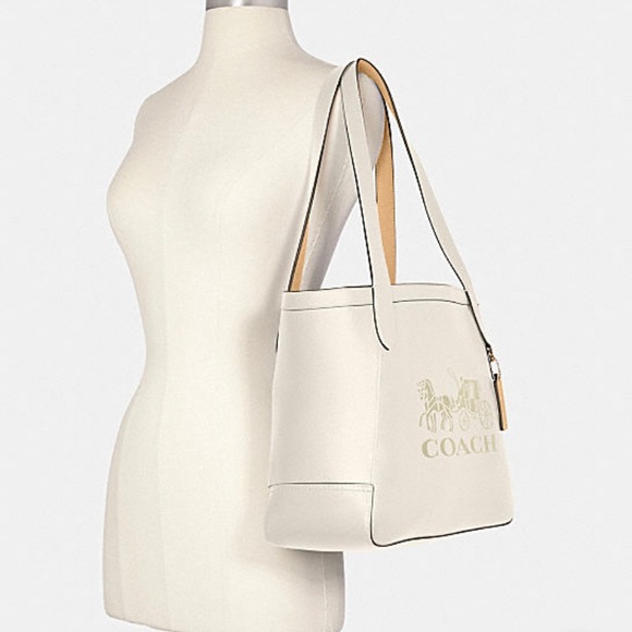 COACH Tote With Horse And Carriage Gold Chalk Vanilla Cream - Picture 3 of 8